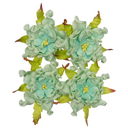 Handmade mulberry Gardenia, dia ~7cm, 4 pcs, TURQUISE Handmade mulberry Gardenia, dia ~7cm, 4 pcs, TURQUISE
