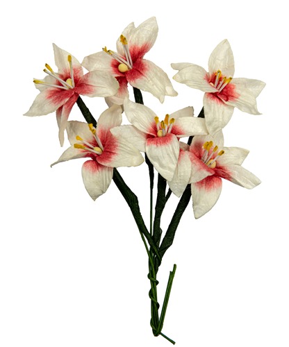 Handmade mulberry Lily, dia ~3cm, stem 7cm, 6 pcs, WHITE-RED Handmade mulberry Lily, dia ~3cm, stem 7cm, 6 pcs, WHITE-RED