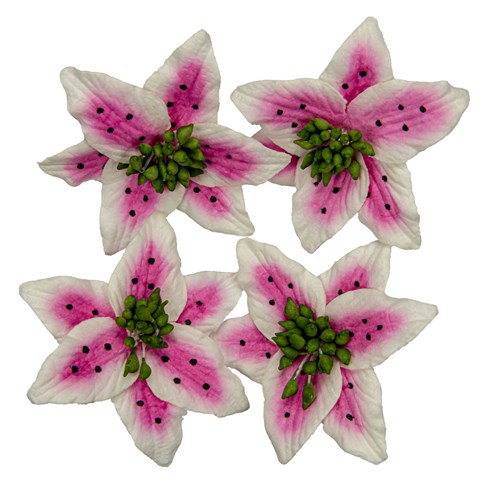 Handmade mulberry Lily, dia ~5cm, 4 pcs, WHITE-HOT PINK Handmade mulberry Lily, dia ~5cm, 4 pcs, WHITE-HOT PINK