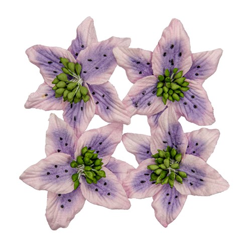 Handmade mulberry Lily, dia ~5cm, 4 pcs, PINK-VIOLET
