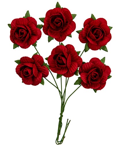 Handmade mulberry Jubilee roses, dia ~2,5cm, stem 6cm, 6 pcs, RED Handmade mulberry Jubilee roses, dia ~2,5cm, stem 6cm, 6 pcs, RED