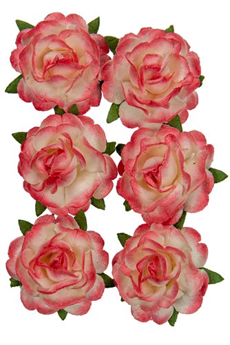 Handmade mulberry Jubilee roses, dia ~3cm, stem 6cm, 6 pcs, WHITE-ROSE Handmade mulberry Jubilee roses, dia ~3cm, stem 6cm, 6 pcs, WHITE-ROSE