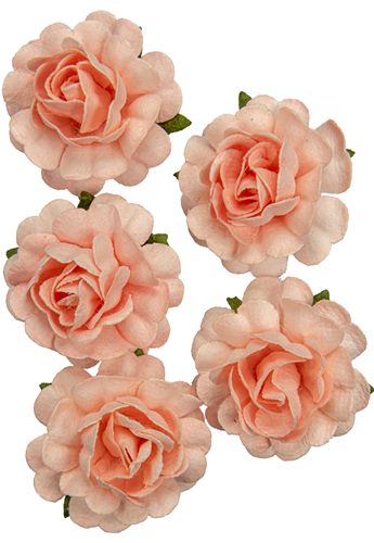 Handmade mulberry Jubilee roses, dia ~3,8cm, stem 6cm, 5 pcs, SALMON