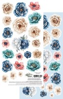 Double-sided paper 30,5x15 cm Ocean Blue – flowers to cut, mirror print, 250 gsm (1 sheet)