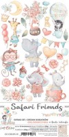 Extras to Cut Set – Girl – Safari Friends, 15,5x30,5cm, mirror print, 250 gsm (18 sheets, 9 designs, 2x9 double-sided sheets + bonus design on the cover)