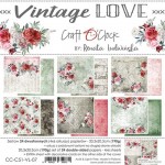 Paper Collection Set 20,3x20,3cm Vintage Love, 190 gsm (24 sheets, 12 designs, 4x6 double-sided sheets + bonus design on the cover)