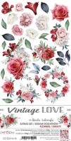 Extras to Cut Set – Flowers – Vintage Love, 15,5x30,5cm, mirror print, 250 gsm (12 sheets, 6 designs, 2x6 double-sided sheets + bonus design on the cover)