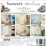 Basic Paper Set 20,3x20,3cm Summer Adventures, 250 gsm (24 sheets, 12 designs, 4x6 double-sided sheets +4x bonus design on the cover)