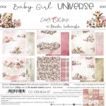Paper Collection Set 20,3x20,3cm Baby Girl Universe, 250 gsm (24 sheets, 12 designs, 4x6 double-sided sheets + 4x bonus design on the cover)