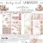 Mix Paper Set 20,3x20,3cm Baby Girl Universe, 250 gsm (24 sheets, 24 designs – collection and basic designs, 2x12 double-sided sheets +5x bonus design