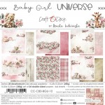 Paper Collection Set 15x15cm Baby Girl Universe, 250 gsm (24 sheets, 12 designs, 4x6 double-sided sheets, bonus design - 2 sheets)