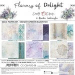 Basic Paper Set 20,3x20,3cm Flowers Of Delight, 250 gsm (24 sheets, 12 designs, 4x6 double-sided sheets +4x bonus design on the cover)