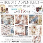Paper Collection Set 20,3x20,3cm Robots Adventures, 190 gsm (24 sheets, 12 designs, 4x6 double-sided sheets + bonus design on the cover)