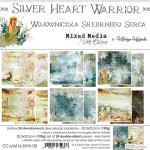 Paper Collection Set 20,3x20,3cm Silver Heart Warrior, Mixed Media, 190 gsm (24 sheets, 12 designs, 4x6 double-sided sheets + bonus design on the cover)