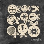 Set of Chipboard Christmas Baubles 0900 (largest 10x7x0,15cm)