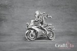 Mirrored silver plexiglass Woman on a Motorcycle (1 pcs, 9x9cm)