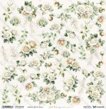 One-sided paper 30,5x30,5 cm White Roses – Flowers, 250 gsm, (1 sheet)