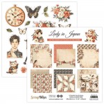 Paper Collection Set 20,3x20,3cm Lady in Japan, 250 gsm (12 sheets, 12 designs, 2x6 double-sided sheets, 2 bonus designs)